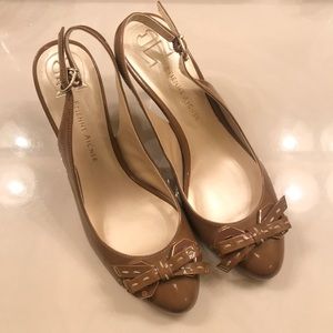 Etienne Aigner Brown Bow Slingback Heels